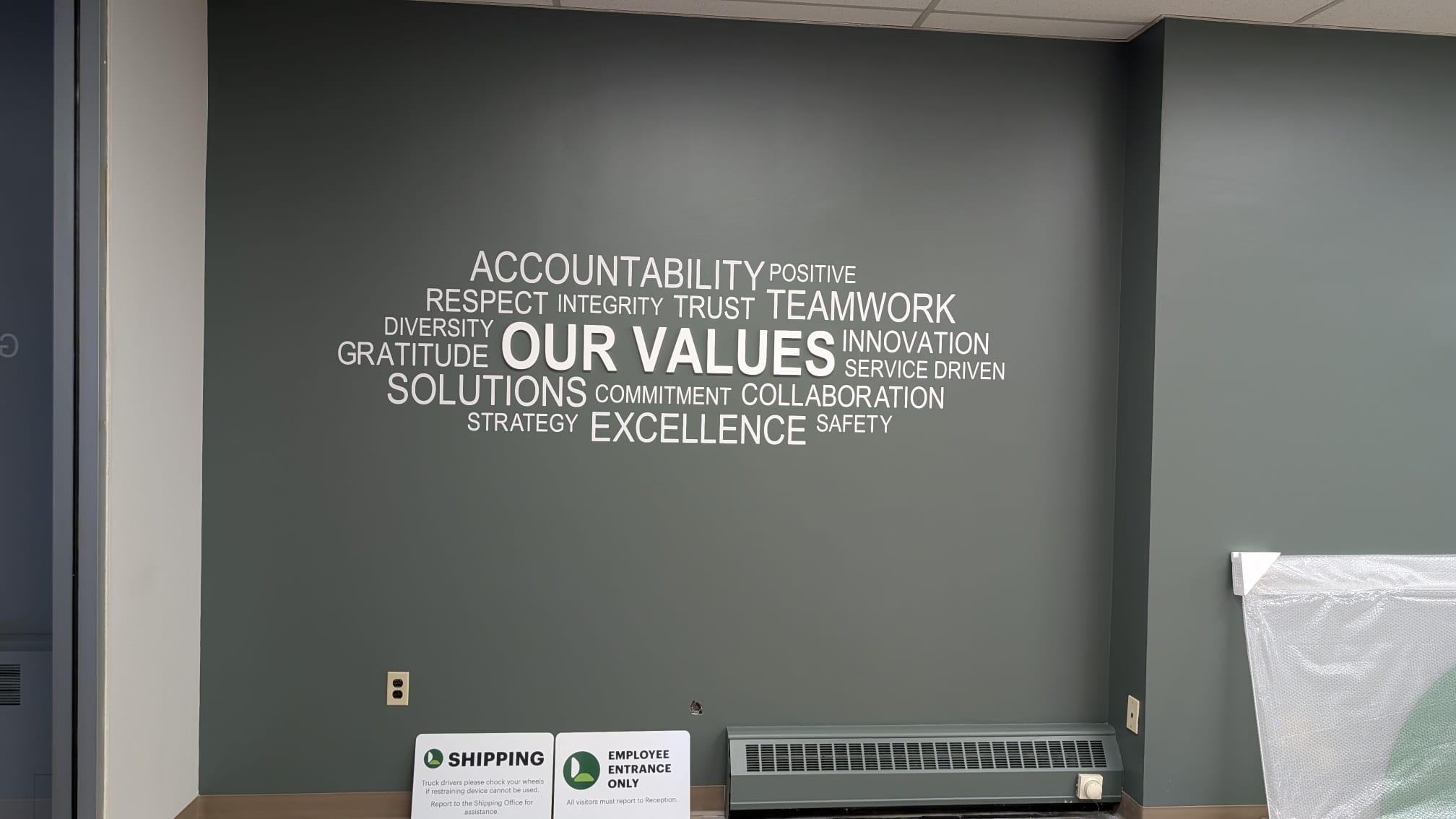 Cut acrylic values wall lettering